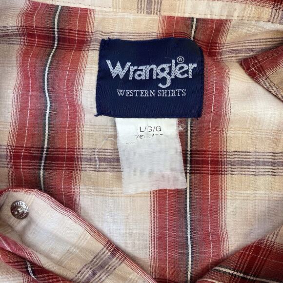 Wrangler Western Shirt Red Short Sleeve Pearl Snap Cowboy Lightweight Size L - Picture 5 of 7